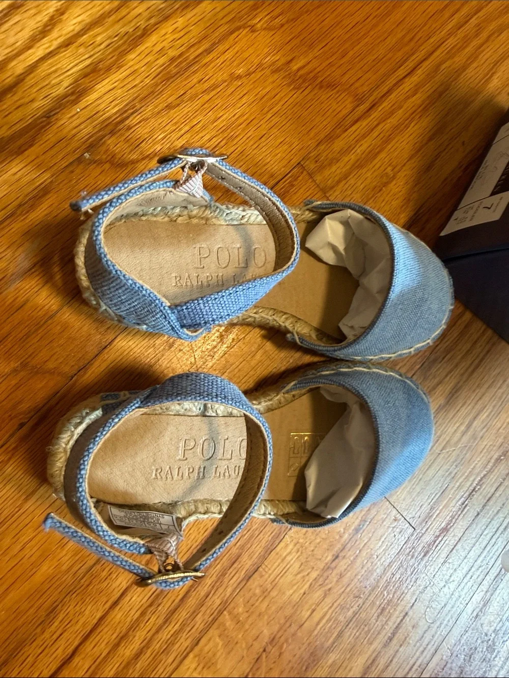 Polo by Ralph Lauren Light Blue Denim Espadrille Wedge Sandals